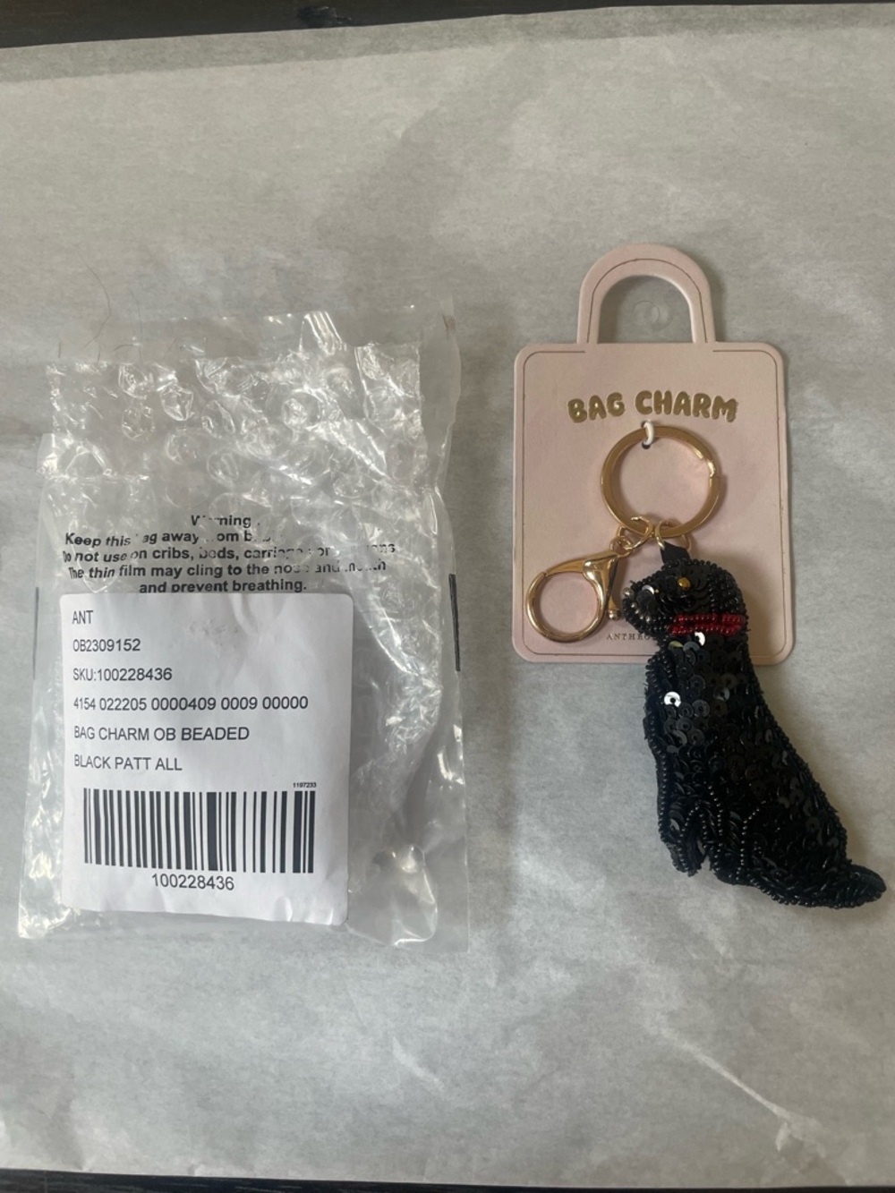 Anthropologie Black Lab bag charm NWT